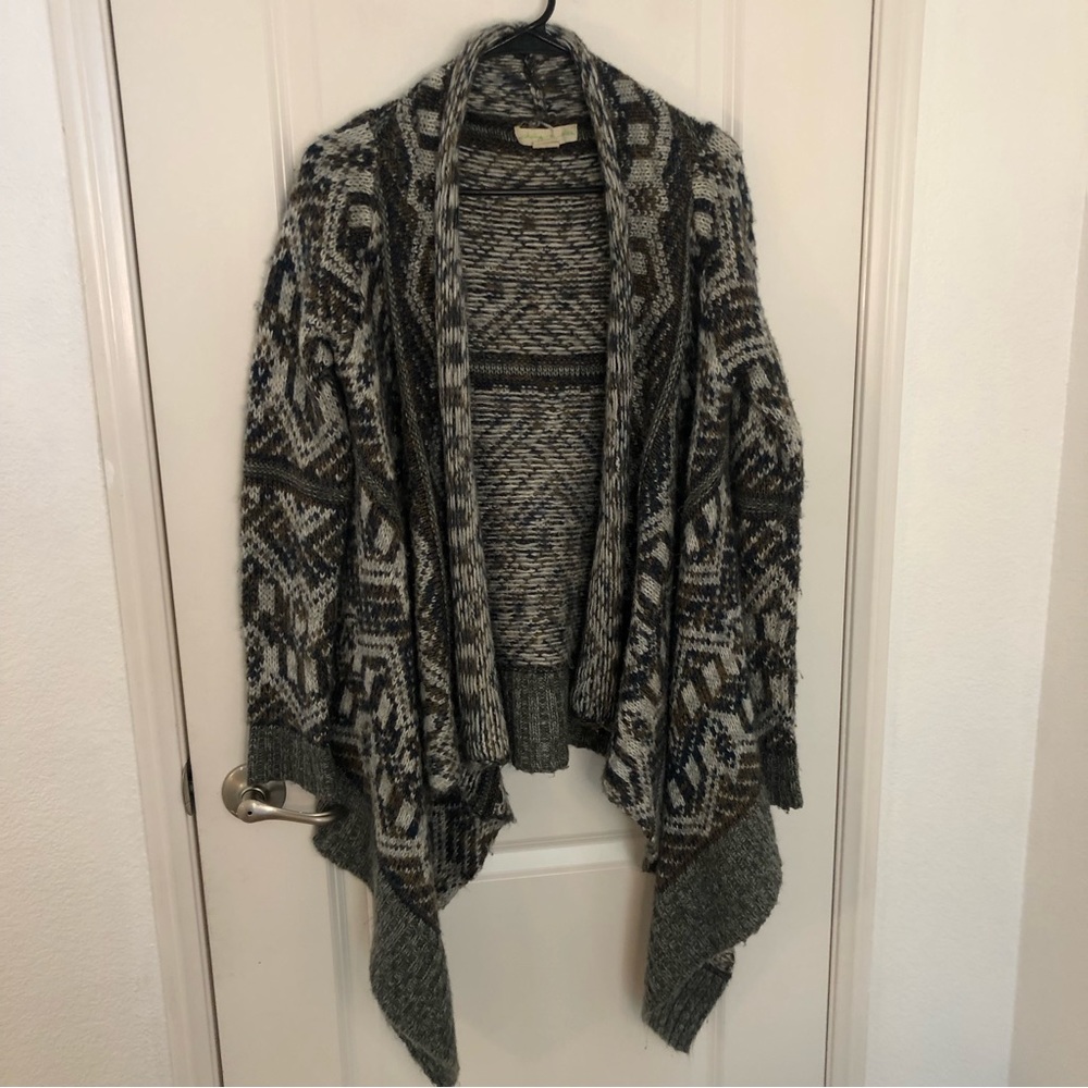 Anthropologie Staring at stars black gray Southwest drape hi low open cardigan M